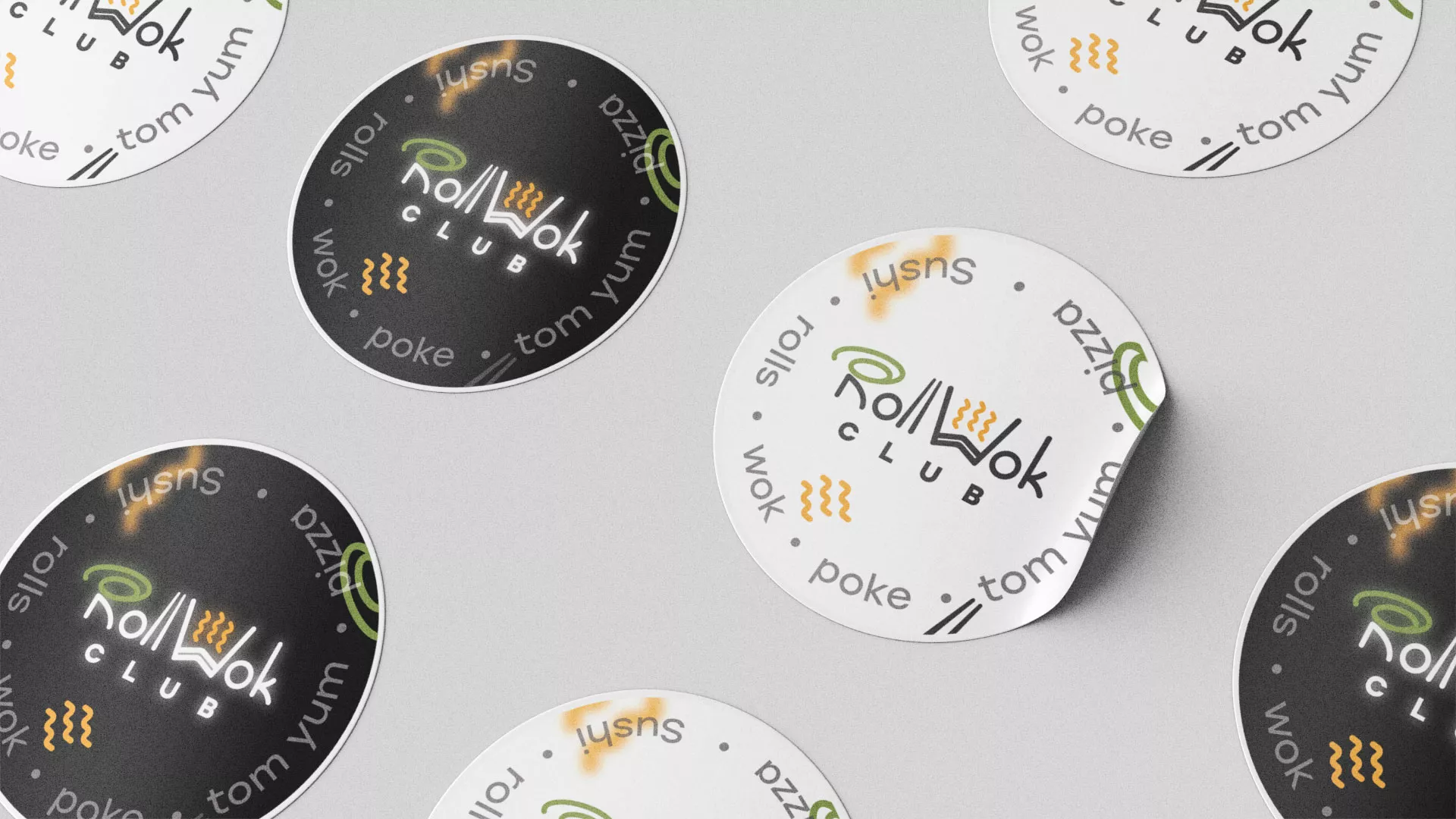 Разработка наклеек для суши-бара «Roll Wok Club» в Белокурихе