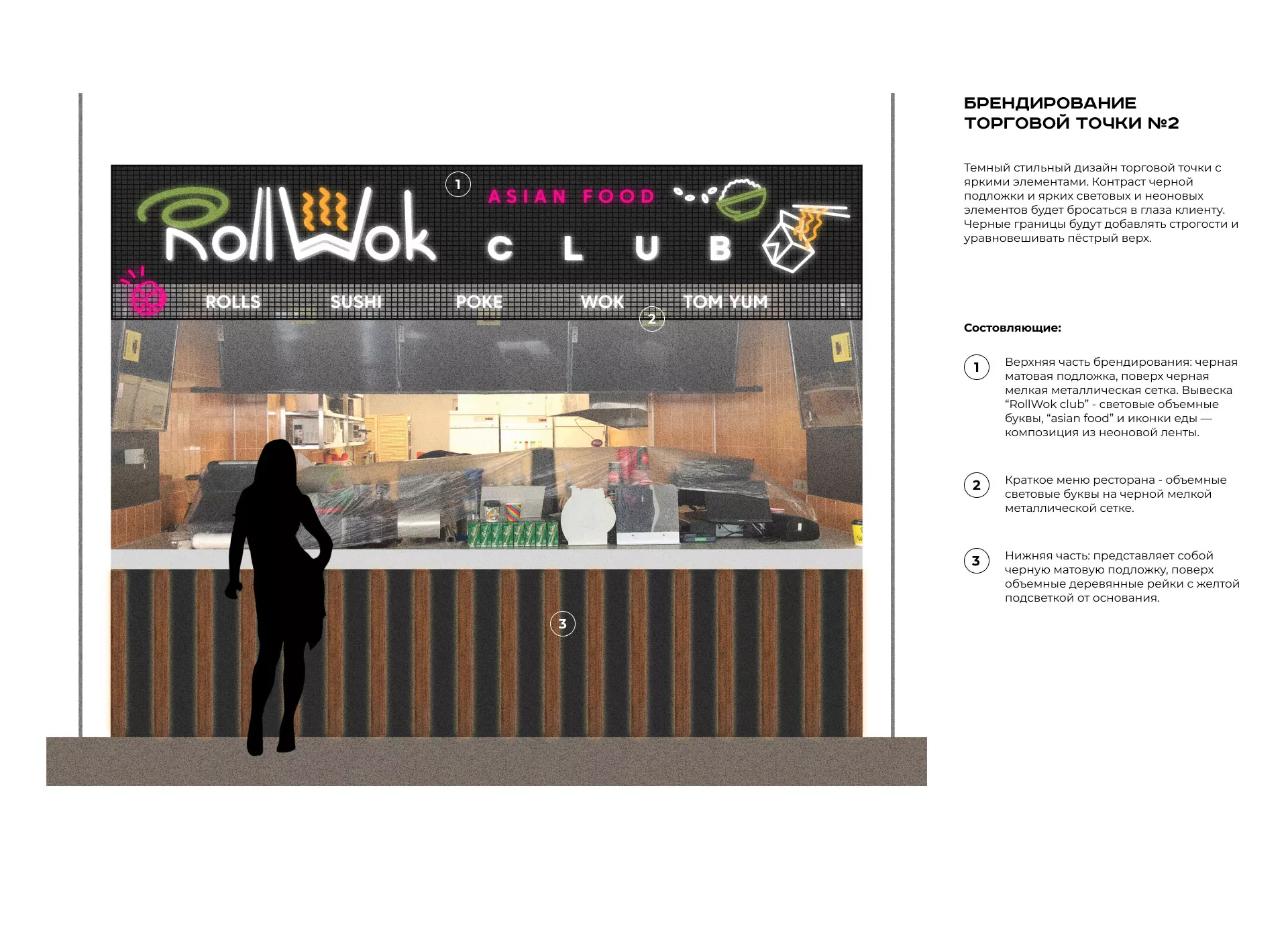 Брендирование торговых точек суши-бара «Roll Wok Club» в Белокурихе